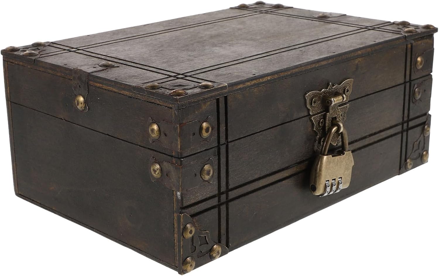 VALICLUD Vintage Wooden Treasure Chest Lock Retro Decorative Storage Box for Home Living Room Bedroom for Jewelry Keepsakes and Pirate-themed Decor Dark Brown Finish