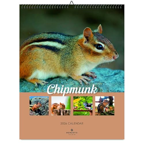 January 2027 - December 2027 Chipmunk Wall Calendar 11x14.25 Monthly Wildlife Photography 12 Month Animal Calendar Stunning Nature Images Gift for Animal Lovers, Kids Adults