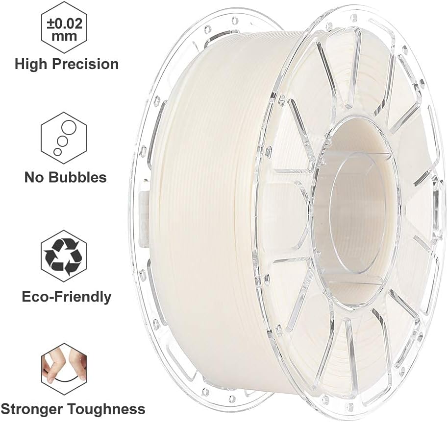 Comgrow PLA 3D Printer Filament, 3D Printer Filament 1.75mm, 1kg Spool Filament (2.2lbs), Dimensional Accuracy +/- 0.03mm, PLA White, fit Most FDM 3D Printers