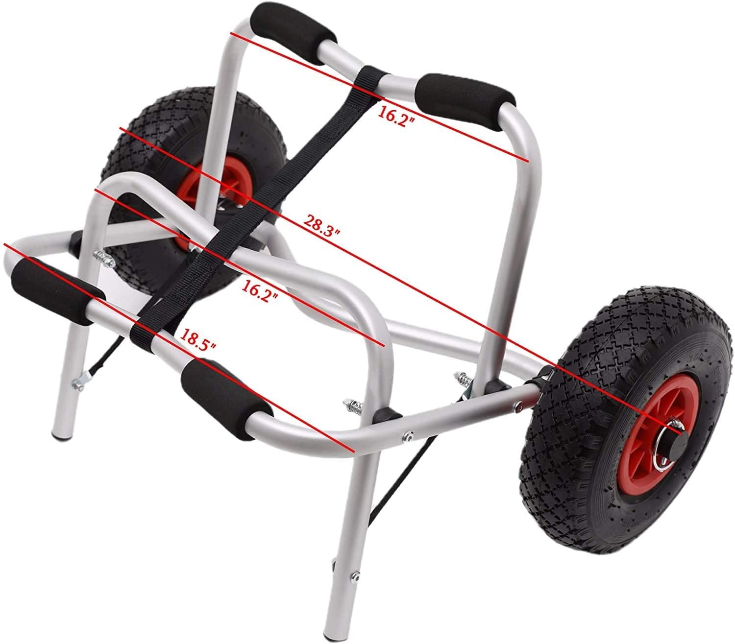 Kayak Cart Canoe Boat Carrier Dolly Trailer Transport Inflation Tires Wheel Portable Folding Universal Plug Pin Aluminum Alloy Kayak Trailer (Black+Silver)