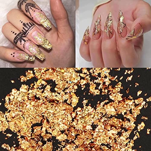 Gors Holographic Nail Foil Glitter Art Flake, 6 Jar Gold Holographic Nail Art Sequins Bright Colorful Shiny Nail Supplies Nail Glitter Nail Confetti Diy Nail Art Design Decoration Accessories #TOP2
