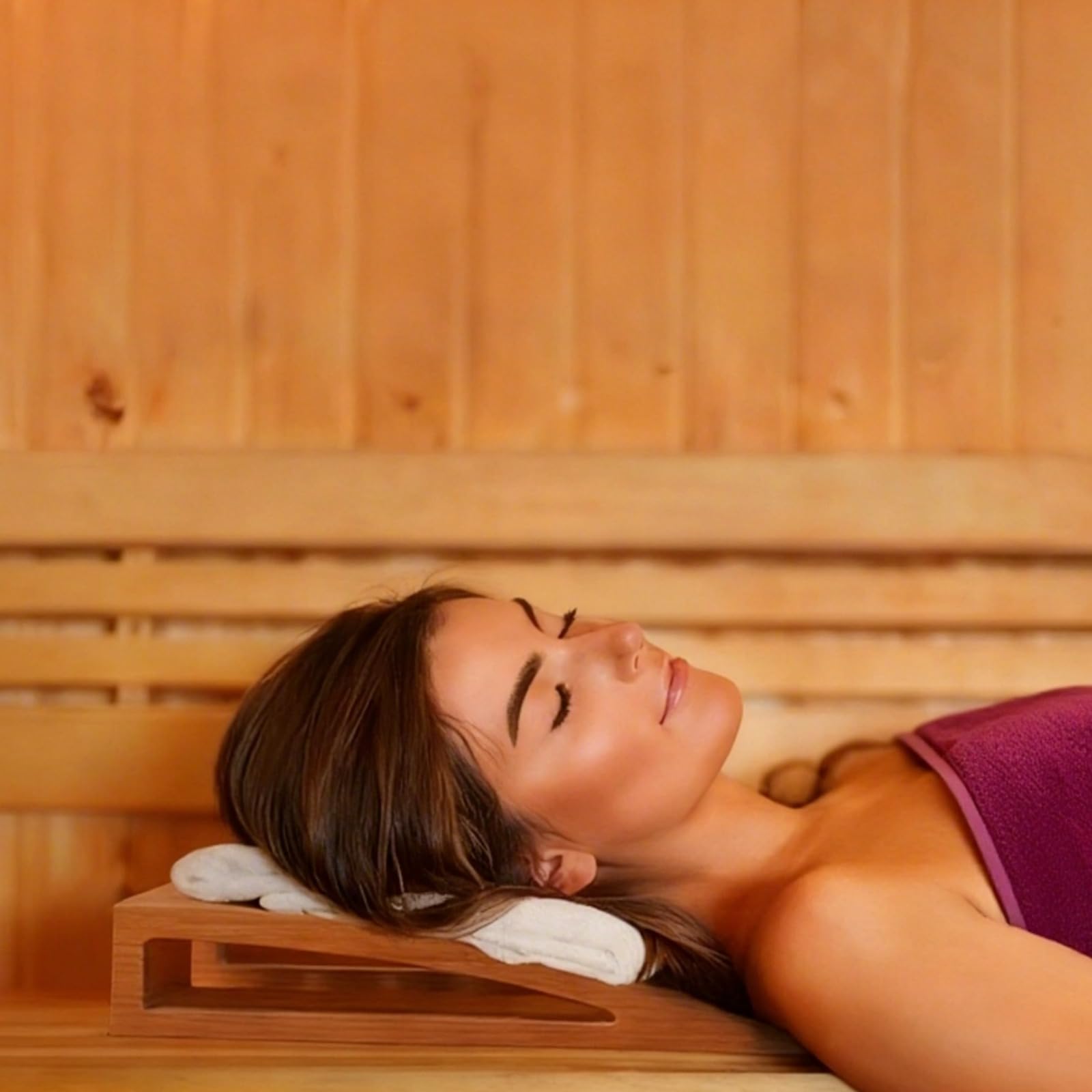 Sauna Kopfstütze, 38 x 31 x 7 cm aus Kiefernholz, ergonomisch gebogene Nackenstütze, 15 x 12,2 x 2,8 Zoll, hitze und feuchtigkeitsbeständig, für entspannte Saunagänge