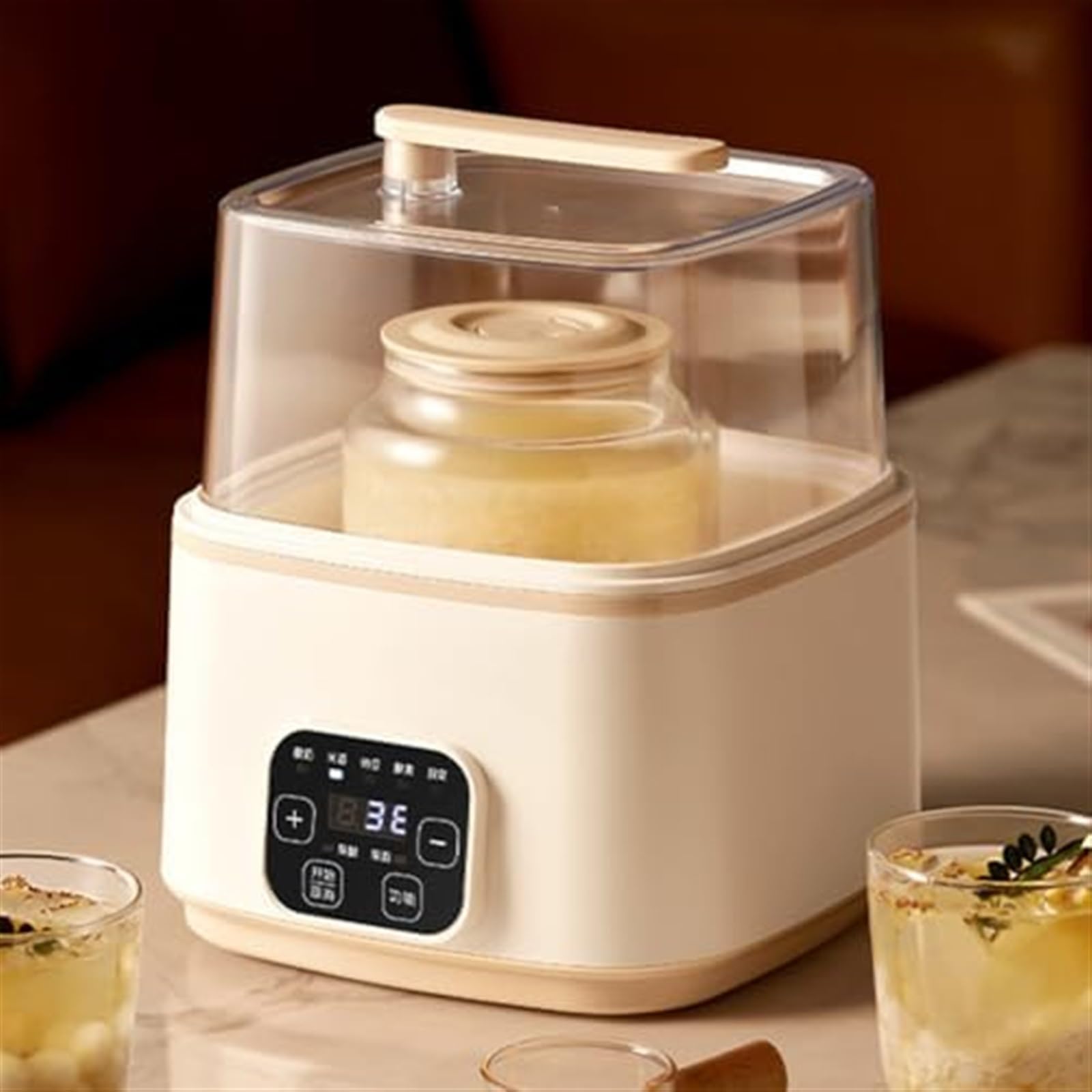 Automatyczna maszyna do jogurtu, wielofunkcyjna mini maszyna do jogurtu, domowa maszyna do fermentacji wina ryżowego Natto ze słoikami,sterowanie za pomocą ekranu dotykowego LCD,regulowana temperatura