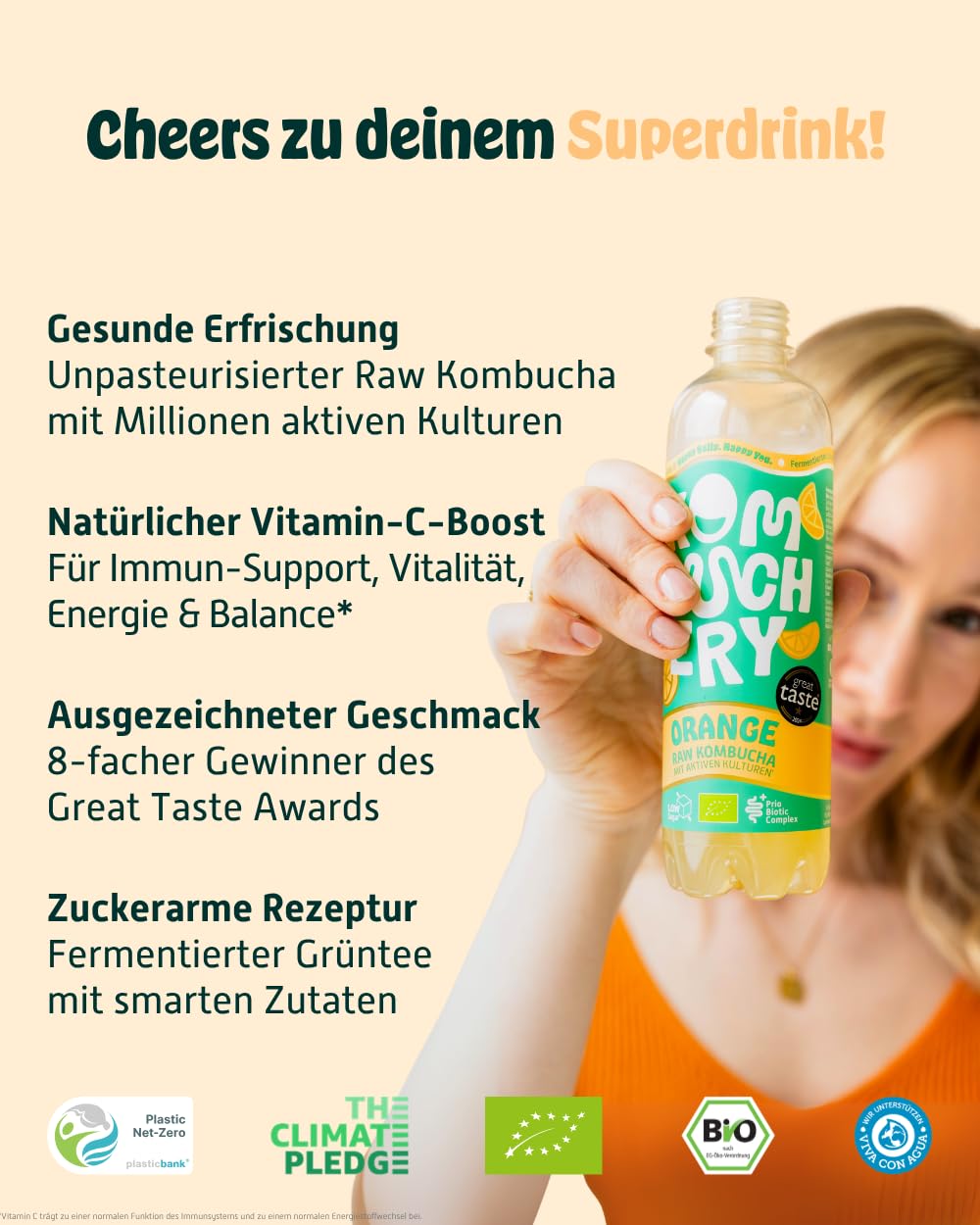 KOMBUCHERY® Orange Raw Kombucha BIO | 12 x 400ml | Fermentierter Tee mit aktiven Darm-Kulturen | Zuckerarm & Kalorienarm | Unpasteurisiert, PrioBiotic, Vegan, Testsieger | inkl. 3€ PFAND