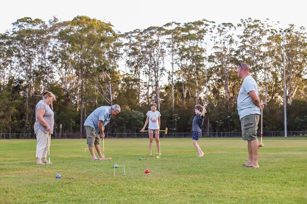 Generisch Krocket Set für 6 Spieler mit Holzschlägern und Kugeln, Klassisches Outdoor Gartenspiel für Familie und Freunde, Freizeitspiel für Garten, Park und Sommer
