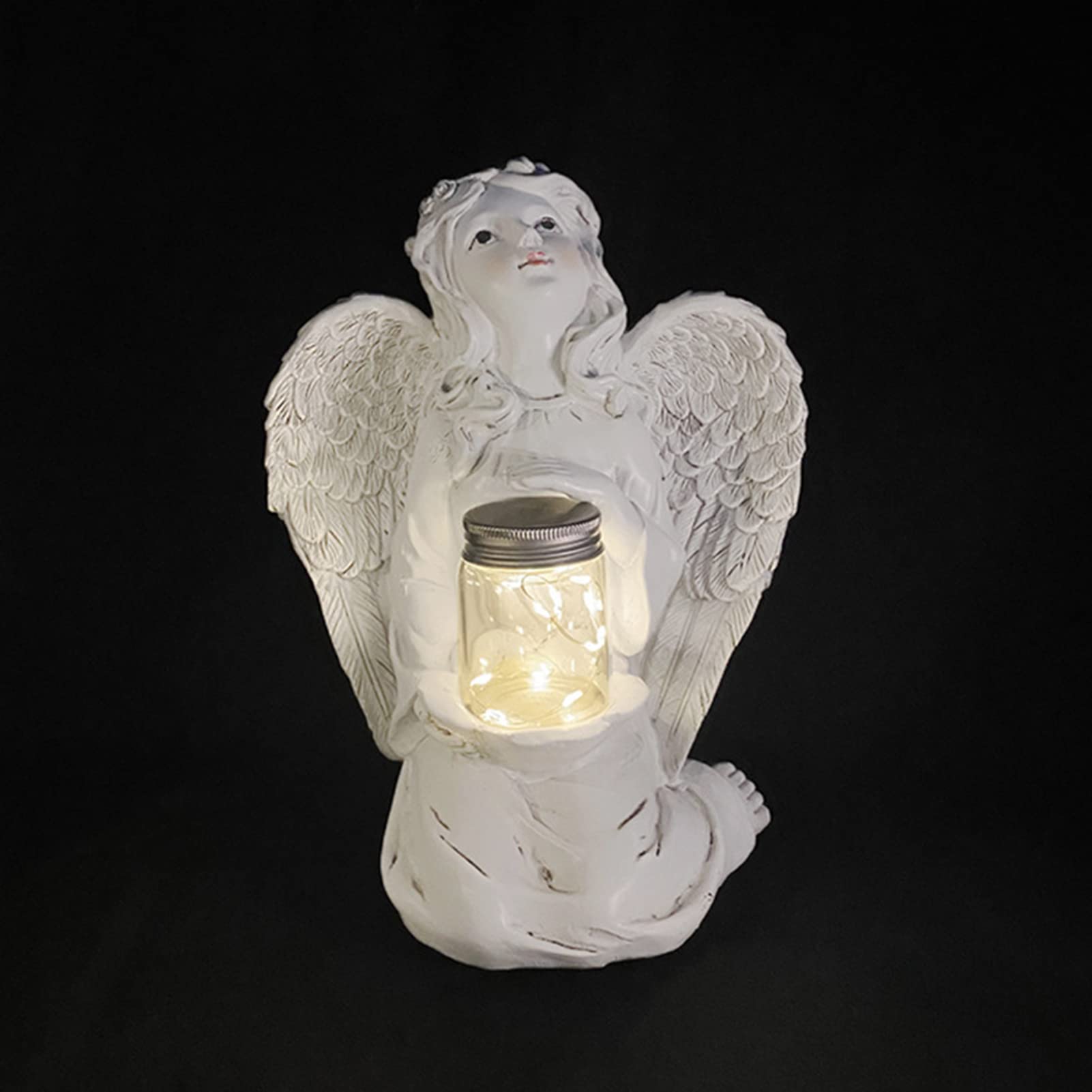 Estatua De Jardín con Luz Solar Ángel Chica con Alas Adornos De Resina para Decoración De Patio, Interior Y Exterior