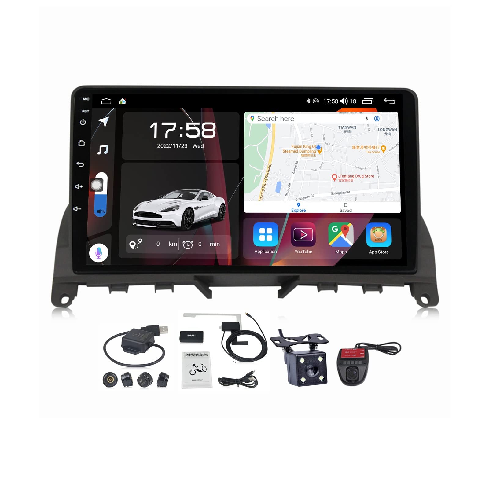 Autoradio 2 Din pour Mercedes Classe C W204 2006-2011 M300S Android GPS