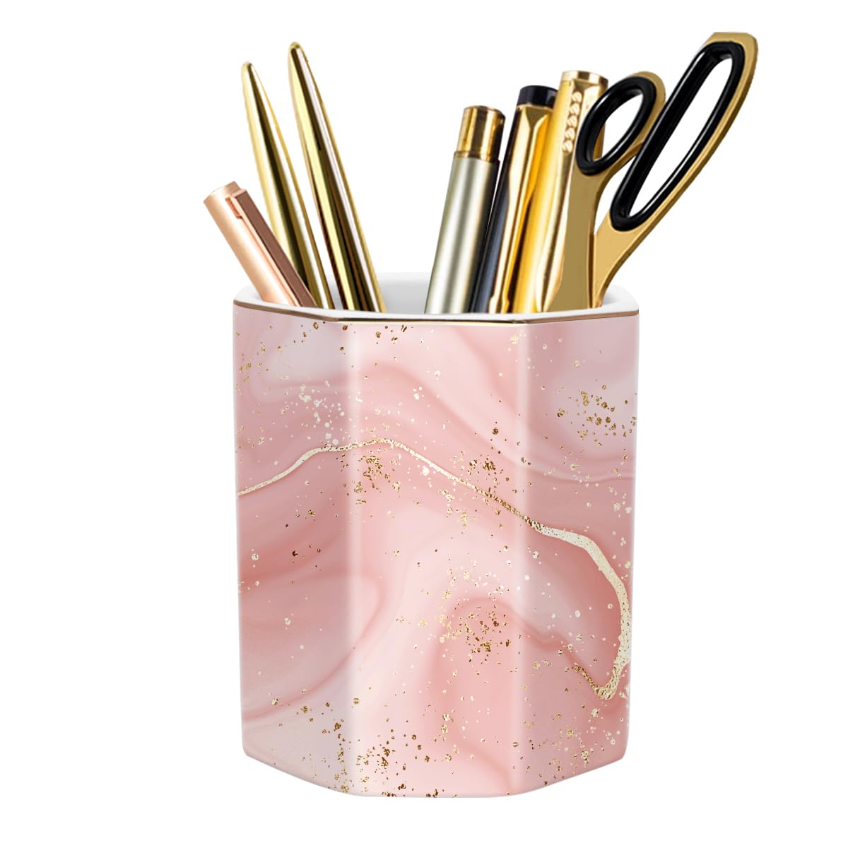 WAVEYU Cute Pen Holder for Desk, Ceramic Pencil Holder, Pen Cup Marker Holder Makeup Brush Holders, Desk Accessories & Workspace Organizers for Home,