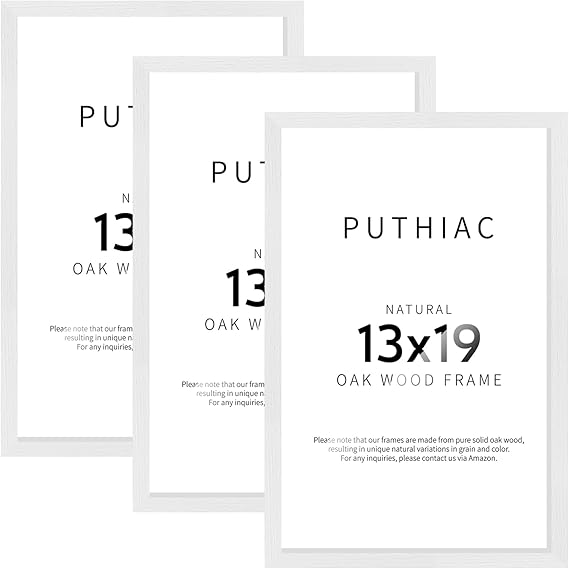 puthiac 13x19 Oak Wood Picture Frame - 13"x19" Poster Frames for Wall, 13x19 Picture Frames for Wall, 13 x 19 Picture Frames, 13 x 19 Frames for Wall(3 Pack, White)