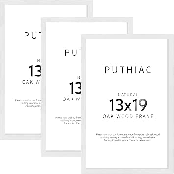 puthiac 13x19 Oak Wood Picture Frame - 13"x19" Poster Frames for Wall, 13x19 Picture Frames for Wall, 13 x 19 Picture Frames, 13 x 19 Frames for Wall(3 Pack, White)