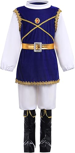 Vista 4 de Disfraz de príncipe azul medieval para niños, disfraz de príncipe real, disfraz de Halloween, disfraz de rey para cosplay