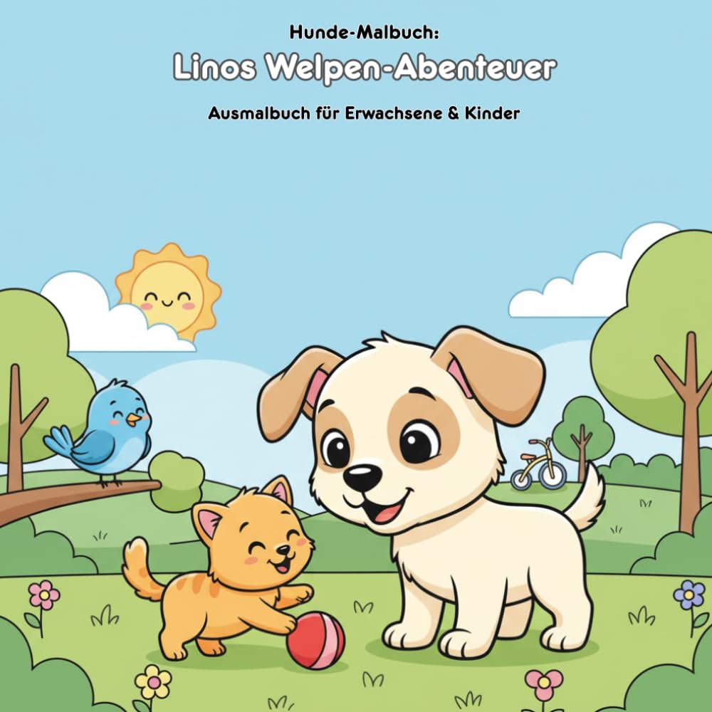 Linos Welpen-Abenteuer: Eine Geschichte & Malbuch: Für Erwachsene & Kinder – 36 große Ausmalbilder (21.59 x 21.59 cm) – Linos lustige Weltentdeckung zum Ausmalen und Lesen.
