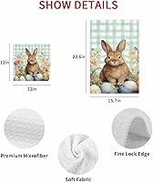 Vista 7 de Kitchen Towel 2 Packs Cotton Waffle Weave, Easter Eggs Green Plaid Buffalo Bunny Floral 16 x 24 Inch Absorbent Quick Drying Dish Towels Clothes for