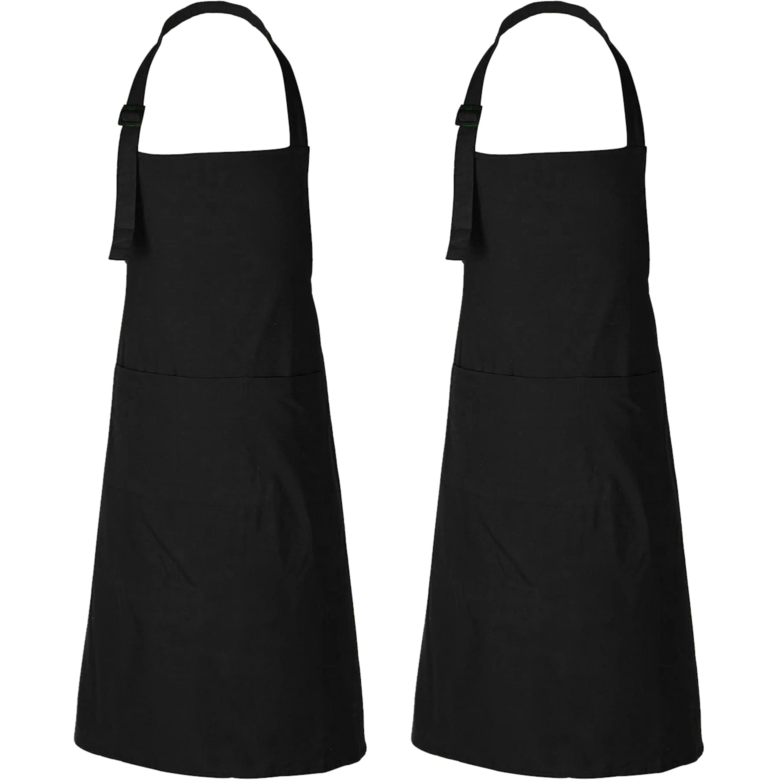 RAJRANG Cotton Black Aprons Set of 2 Bib Apron for Men Chef Kitchen and Barbeque with Adjustable Neck Strap 68 x 88 cm