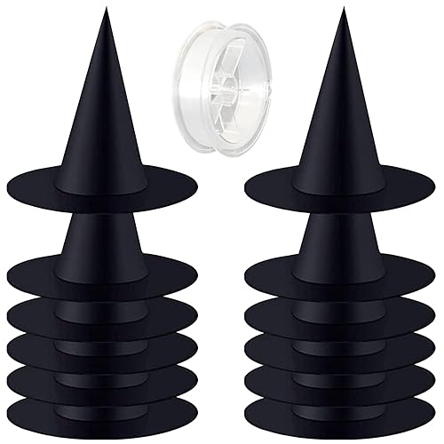 ZeeDix 12 Pcs Halloween Witch Hats, Black Hanging Witches Hat