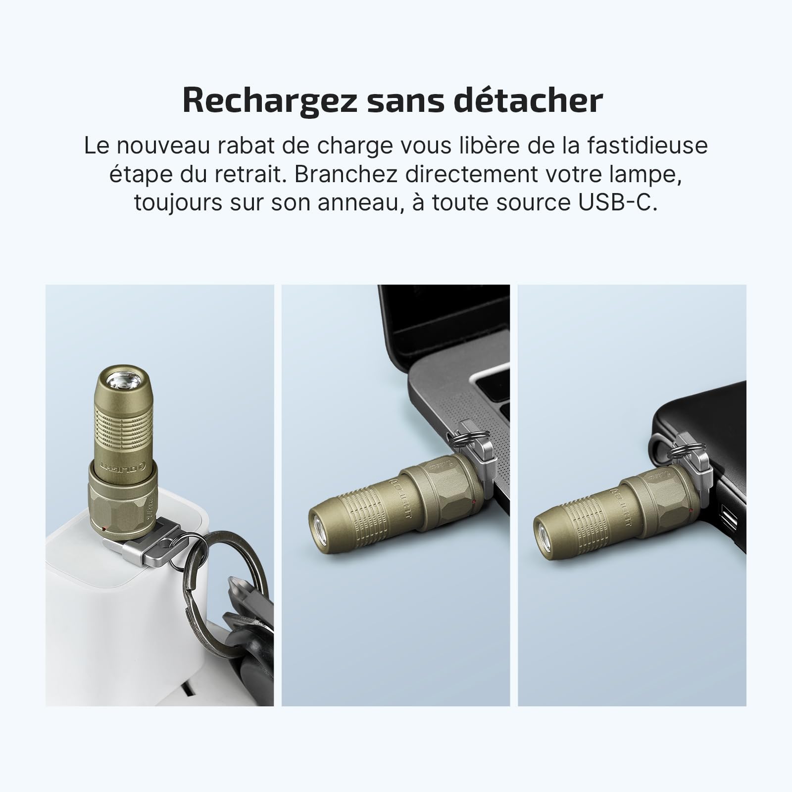 OLlGHT iUltra Mini LED Mini-Lampe de poche USB-C pour porte-clés et EDC, 80 lumens, 20g, OAL, pour gérer les urgences, les environnements sombres et les conditions météorologiques extrêmes