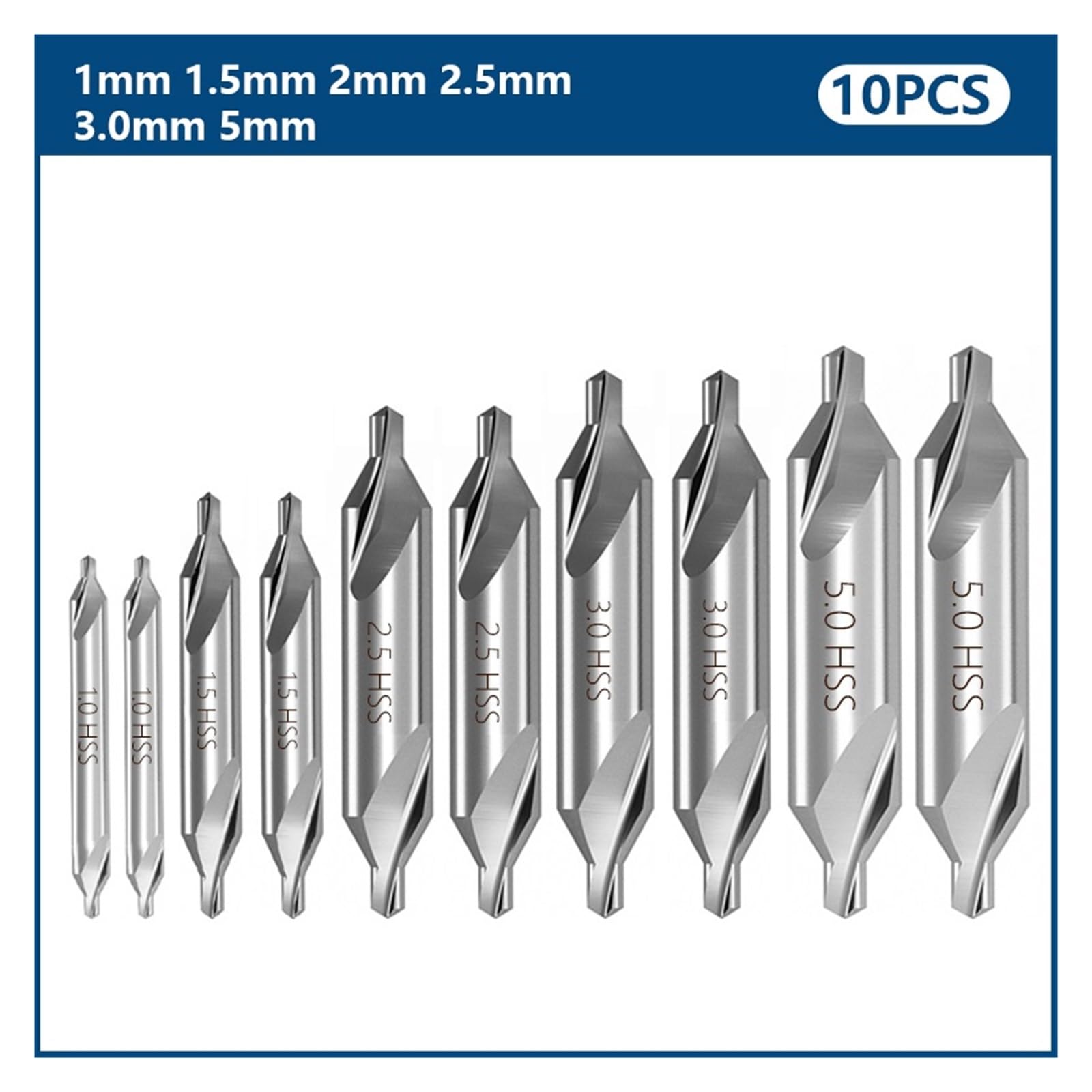 Punte centrali Punte da trapano combinate HSS (acciaio rapido) Punta da trapano a carotaggio da 60 gradi 1,0-6,0 mm Utensili for foratura in metallo Punta svasatrice angolare(10pcs)
