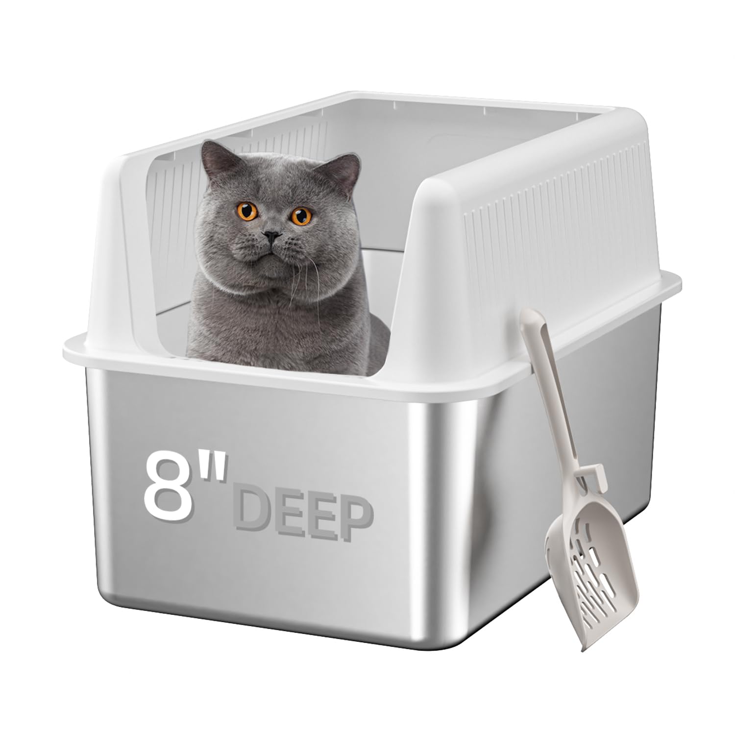 Stainless Steel Cat Litter Box With Lid – XL Size, High Sides, Anti-Leak & Easy Clean (Includes Scoop) - View #12