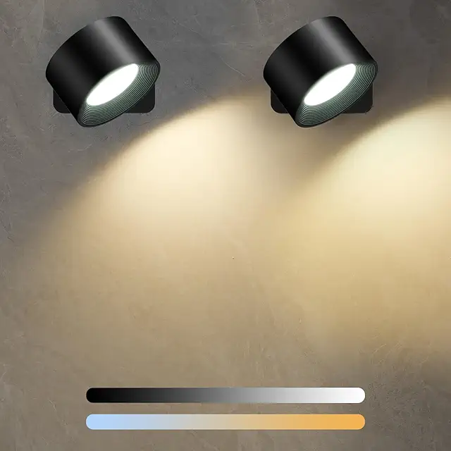 Rechargeable Wall Lamp - 360° Swivel, 3 Colors, 2 Pack Black - Lampa Utan Sladd