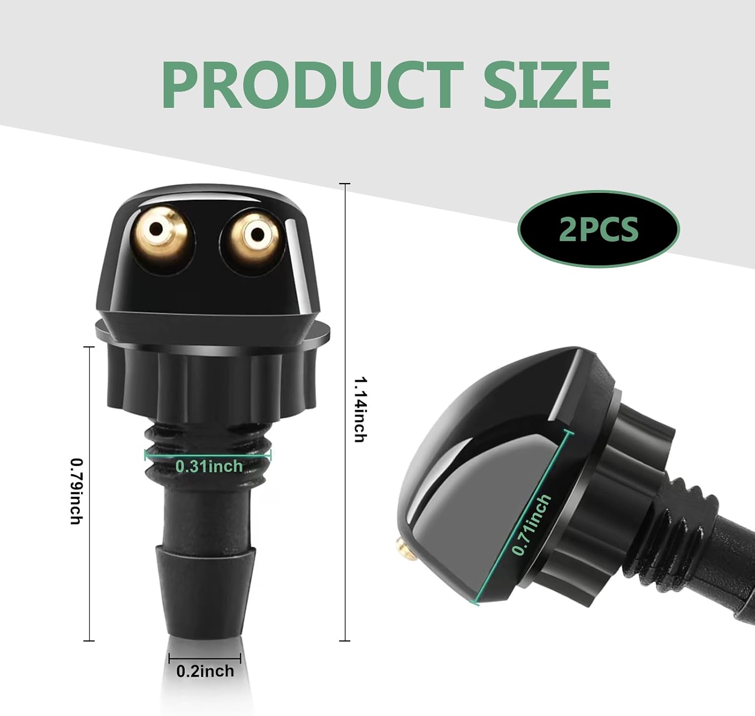 2 PCS Front Windshield Washer Nozzles, Double Holes Wiper Washer Nozzles, Nylon Straight Column Windshield Sprayer Jet, Universal for Most Cars, Trucks (Black)