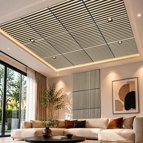 Image of Art3d 6-Pack Acoustic Wood Slat Panel & Ceiling Tile, 2 x 2 ft, Ashtree