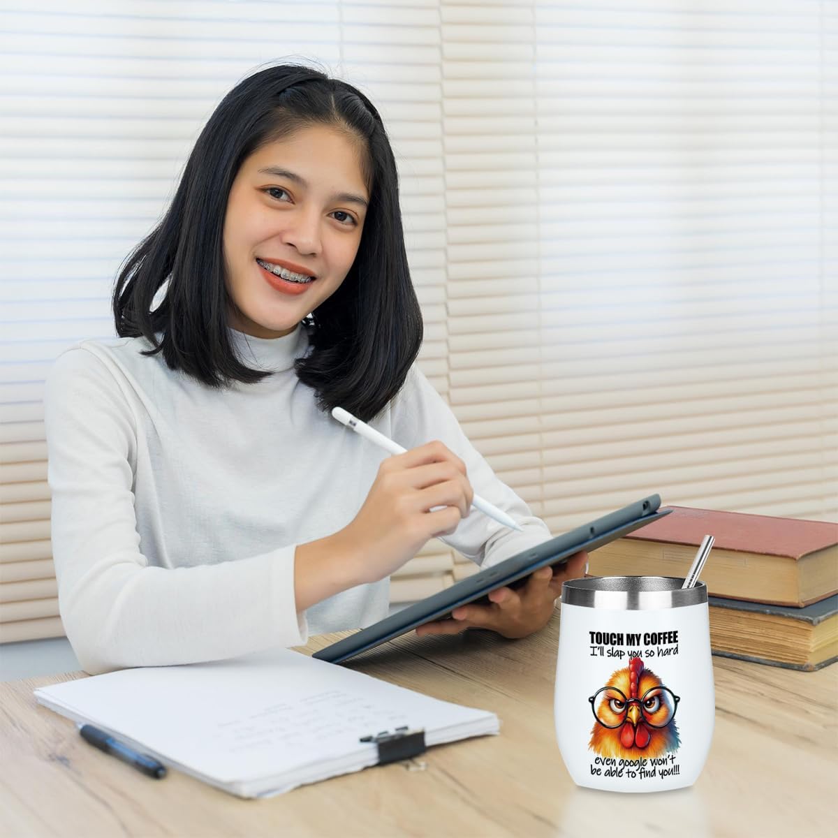 Funny Quotes Wine Tumbler, Sarcastic Chicken Gifts Chicken Decor Stuff Double Wall Vacuum Insulated Coffee Mug Wine Glass 12 oz Tumbler with Lid for Mom Grandma Retirement Work Birthday Christmas - Image 5