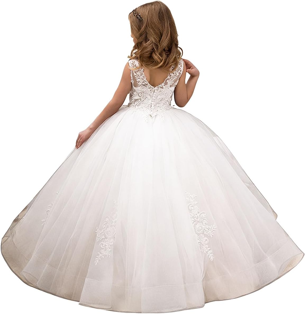 Flower Girl Dress Kids Lace Applique Pageant Ball Gown Prom Dresses - Image 2