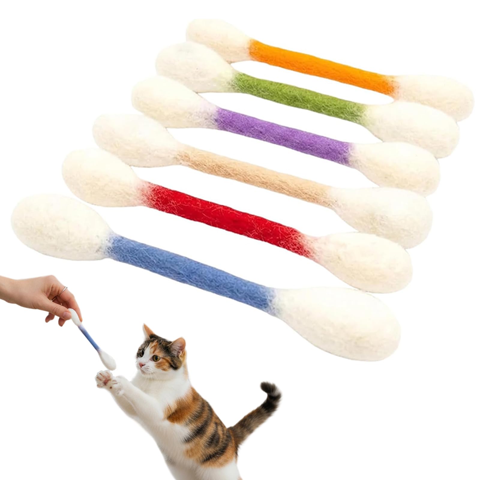 Confezione da 6 giocattoli giganti con erba gatta Qtip per gatti e gattini, interattivi, in feltro, da masticare, per dentizione, sollievo dalla noia