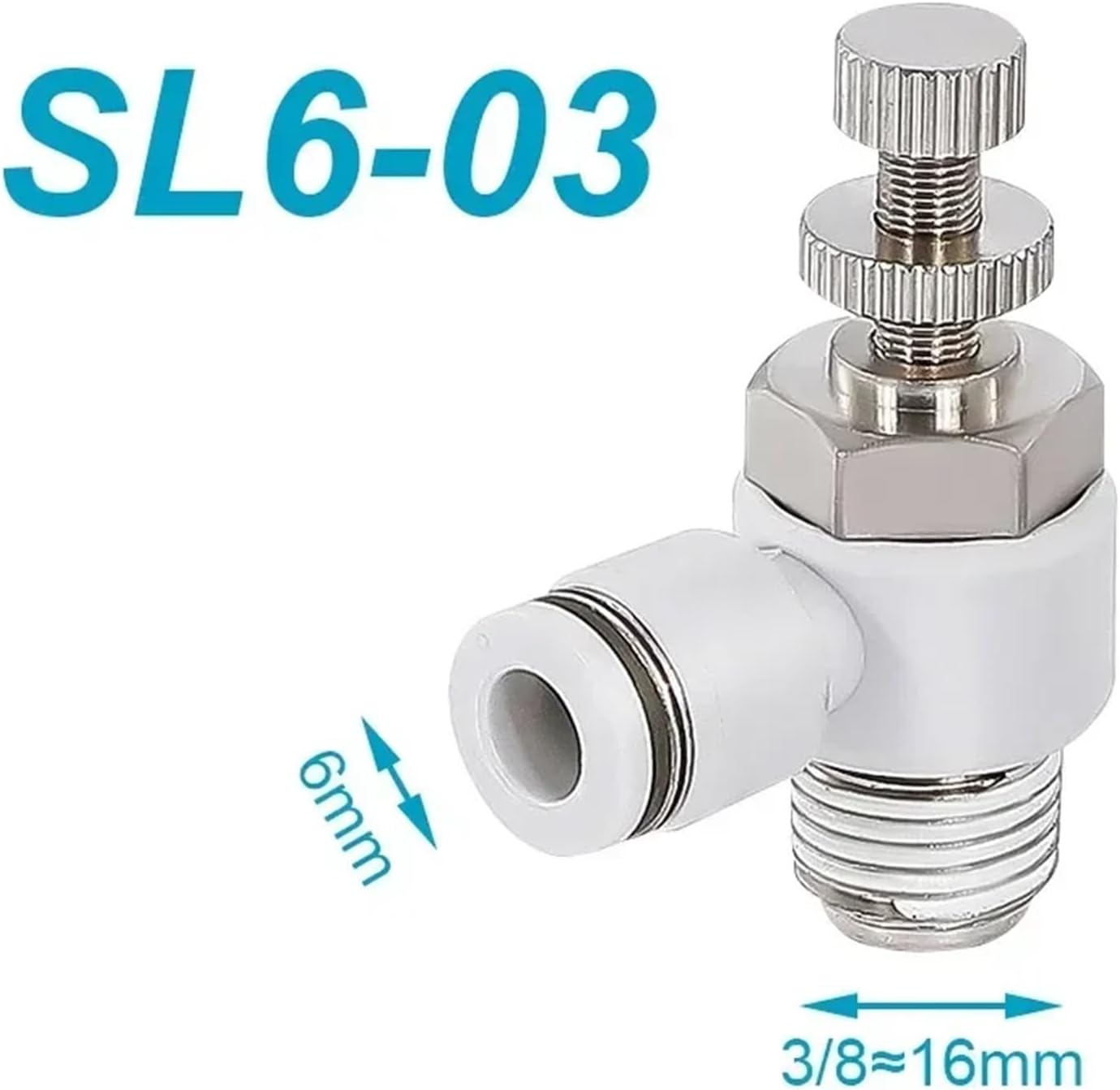 Pneumatic Hose L Type SL Throttle Valve 1/4 3/8 1/2 Thread White Cylinder Speed Control Connector Accessories Controllers 1Pcs(SL6-03)