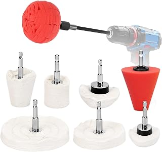 Linkstyle 드릴용 폴리싱 휠 키트 9개, 면 버핑 휠 세트, 스폰지 폴리싱 볼 및 콘, 0.6cm(1/4인치) 육각 연장 로드 포함, 자동차 디테일링 알루미늄 스테인리스 스틸 크롬 표면용
