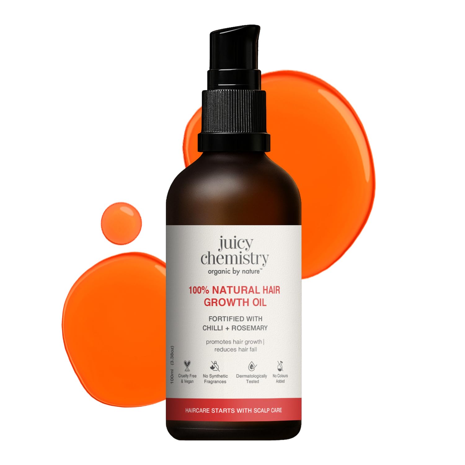 Juicy Chemistry 100% Natural Chilli + Rosemary Hair Growth Oil, 100ml | Promotes Hair Growth | Strengthens & Reduces Hai