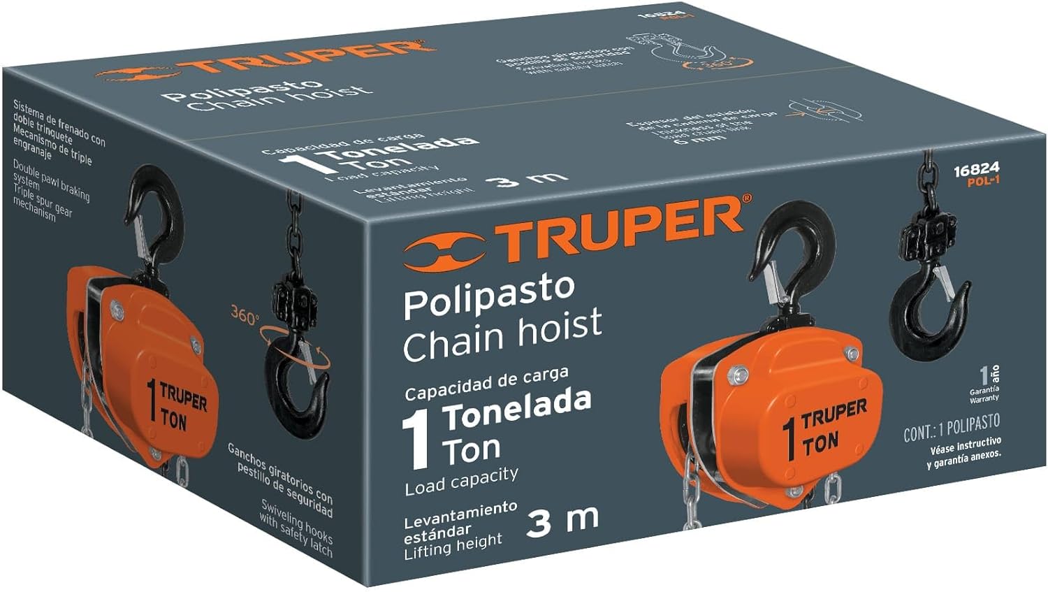 Truper 16824 / POL-1-1 Ton Chain Hoist