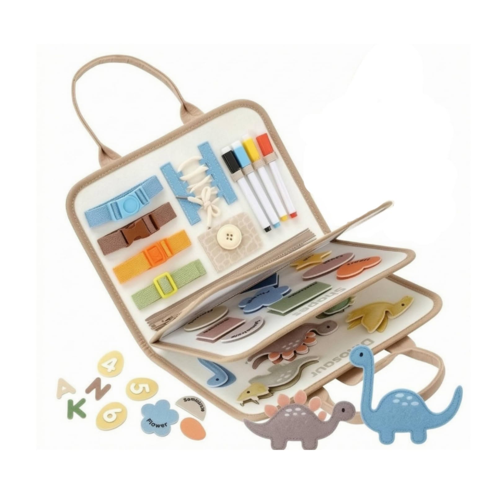 Tavola attività a Tema Dinosauro Portatile Tavola con Chiusura e attività di Vestizione Sicuro Busy Board per Bambini in età Prescolare