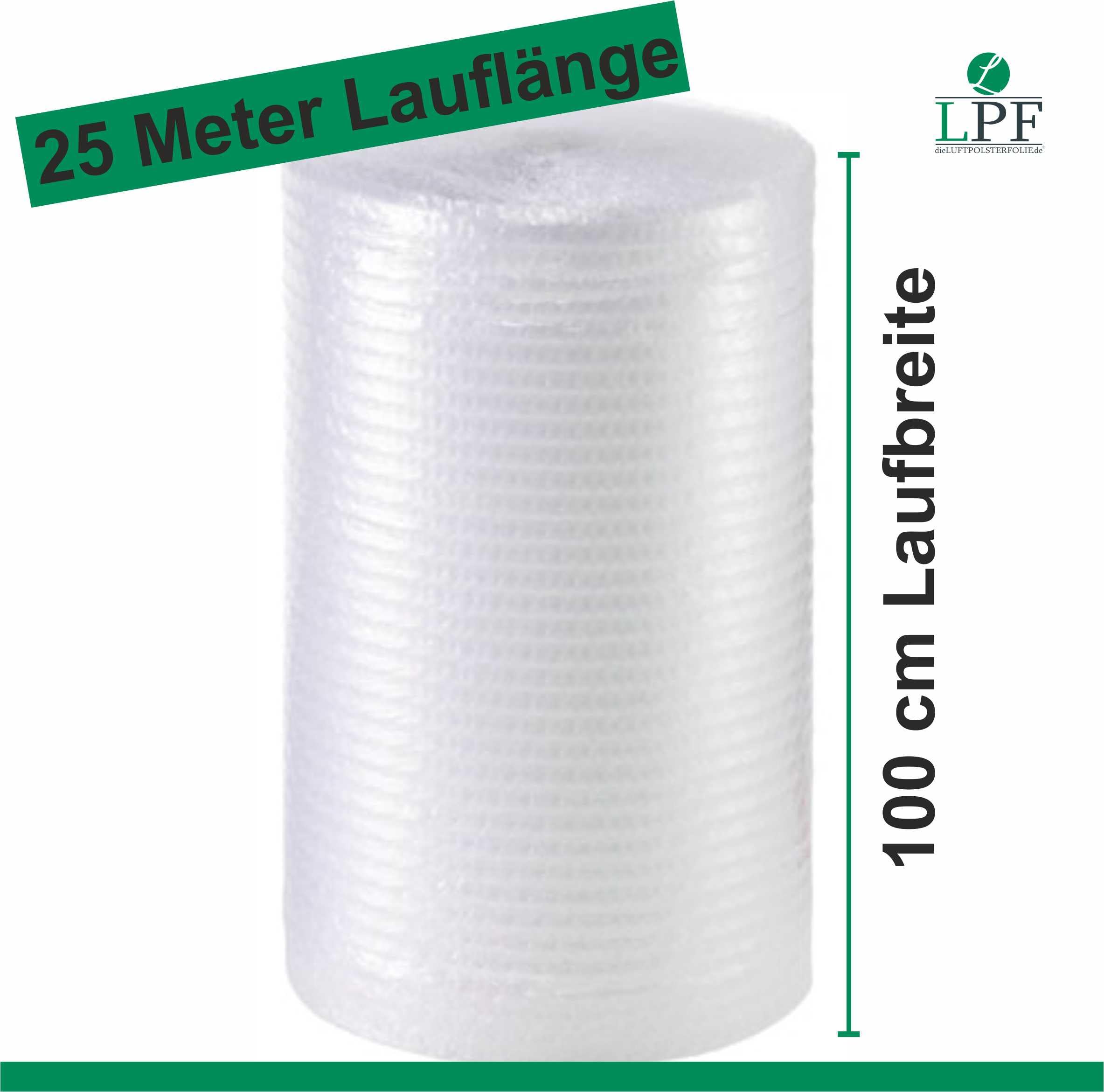 Luftpolsterfolie 100 cm x 25 m 100 my große Noppen Noppenfolie Verpackungsfolie Rolle Blisterfolie Umzug 1m Knallfolie Polstermaterial Transparent