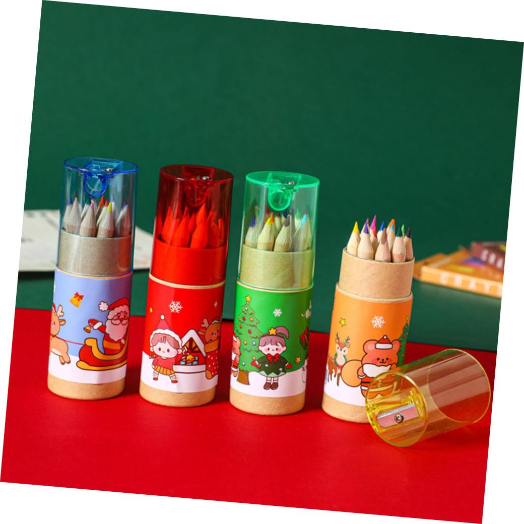 SHINEOFI Lápices Navideños Para Alumnos 12 Lápices De Escuela Navidad Cajas Aula Cuberterias Resistentes Al Agua De Dibujo Domésticos Madera 4 Cajas*4