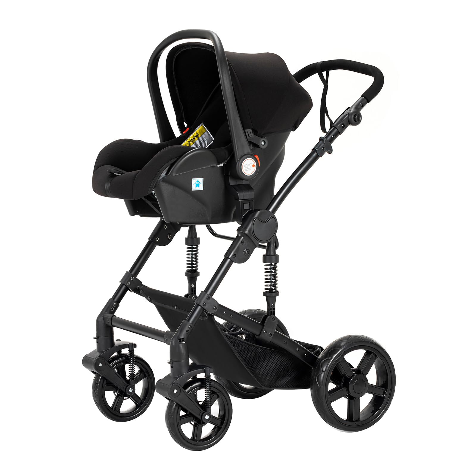 Poussette 3 en 1 avec Double Modes de Poussée Réversibles, Grande Nacelle Confortable, Cadre Aluminium Haute Paysage (588 Black)