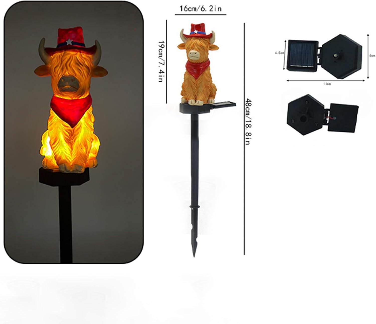 2pcs Highland Cow Solar Garden Lights, Outdoor, Small, Red, Rustic, Waterproof, LED, Path, Flush Mount, Touch Control, 2 Count