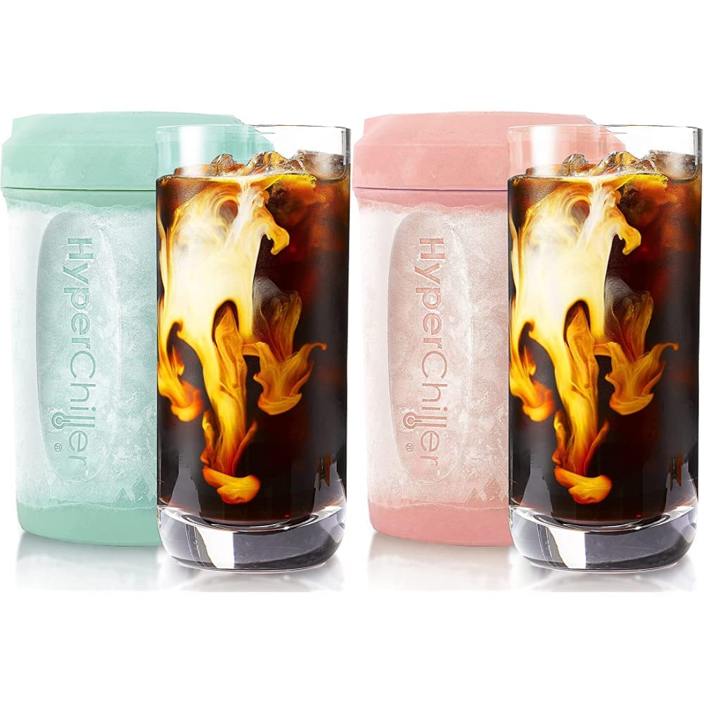 Bundle of HyperChiller HC2M Patented Iced Coffee/Beverage Cooler, 12.5 Oz, Spearmint + HyperChiller HC2RG Patented Iced Coffee/Beverage Cooler, 12.5 Oz, Rose Gold, Reusable for Tea, Wine, Alcohol