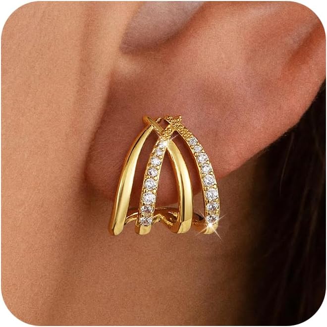GoldSliver Earrings for Women,Trendy 14K GoldSterling Sliver Plated Diamond Stud Earrings Dainty CZ Hoop Earrings Hypoallergenic Earrings Jewelry Gifts for Women