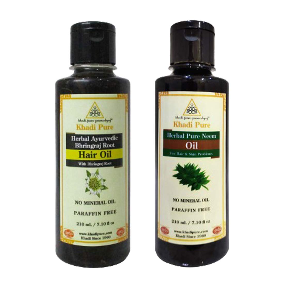 Khadi PureBhringraj Root Sls & Neem Sls Hair Oil, 210 ml (Pack of 2)