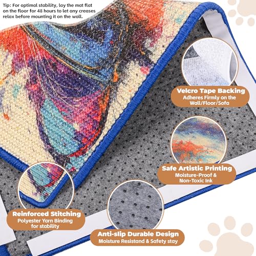 LESISSMER Sisal Cat Scratcher Mat, Cat Wall Scratcher for Indoor Cats, 23.6x15.7 Inch Cat Scratch Pad with Hook & Loop, Wall Mounted Cat Scratching Post to Protect Couch and Carpet（Graffiti Cat） — view 3