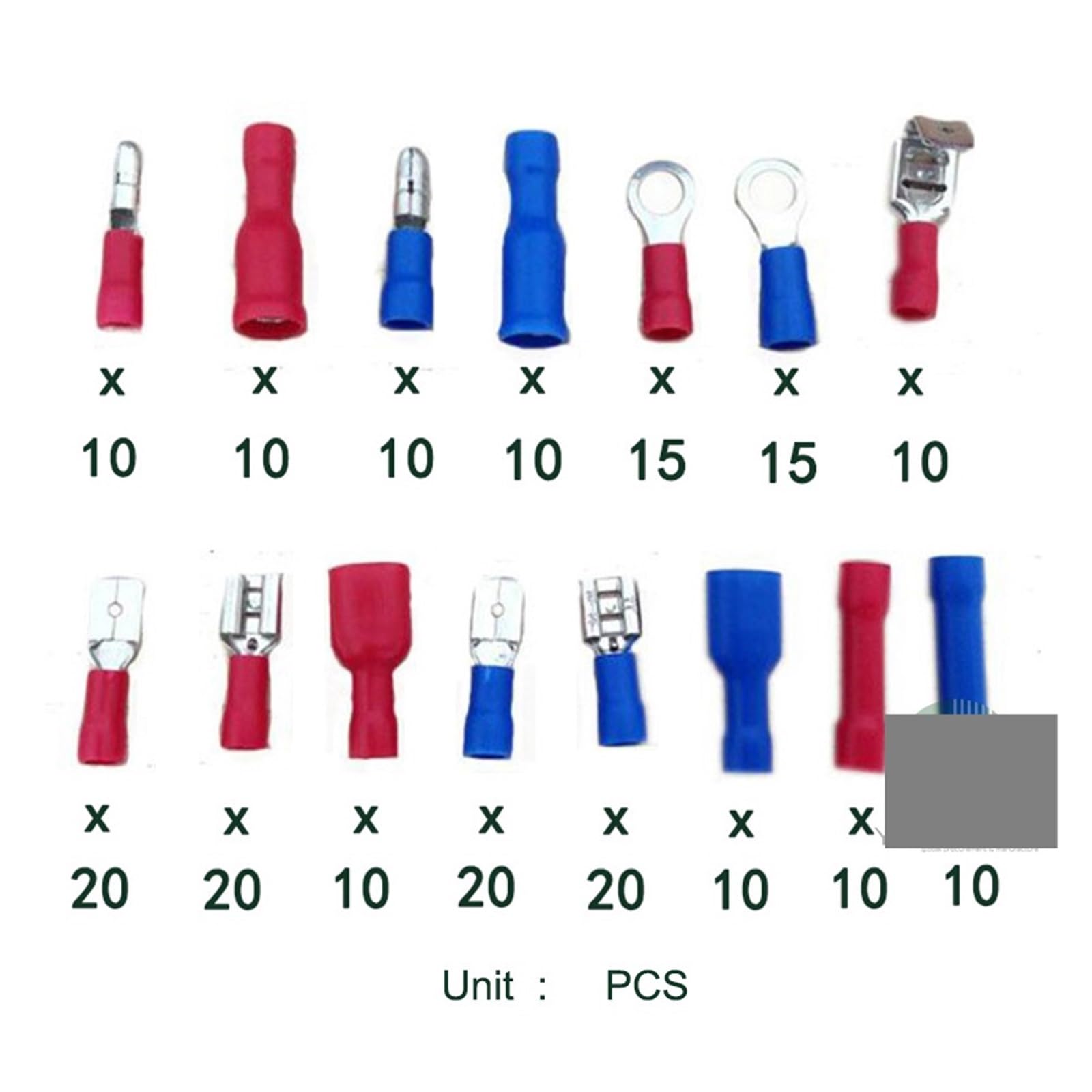 Set di 200 terminali a crimpare assortiti, kit di connettori per cavi con anello a pala maschio/femmina.
