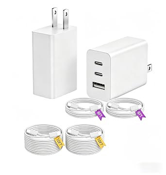 2Pack 65W USB C Wall Charger Block,3Port 100W65W max Super Fast USB C Phone Charger Adapter Brick with 6/6/10/10FT USBC Cable for iPhone17Pro/17Air/16Pro/16ProMax/15 Plus/15Pro/iPad/S26Ultra/S25/S24