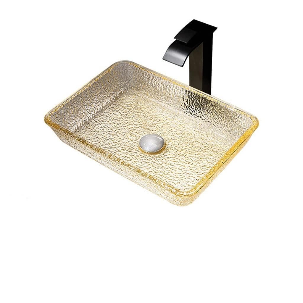 ASerZenith Bathroom Sink Vessel Bathroom Vessel Sink Toilet Rectangular Wash Basin Tempered Glass Wash Basin Hotel Art Countertop Sink Vessel Sink(A-Sink Set)