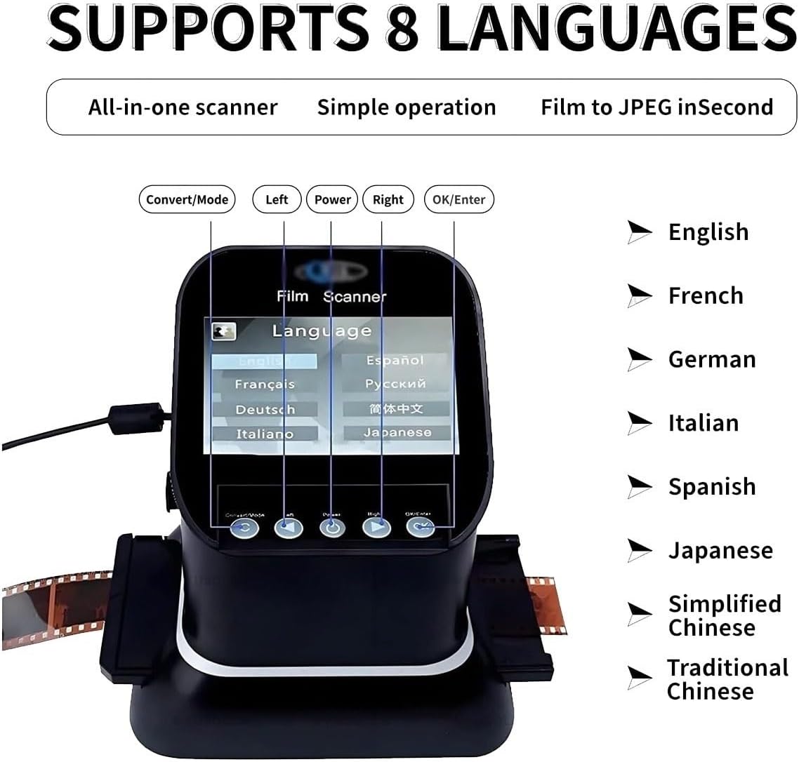 Digital Film Scanner Convert 35mm 135 127 126 Negatives Slides to JPEG 22MP High Res Converter with 4.3" LCD
