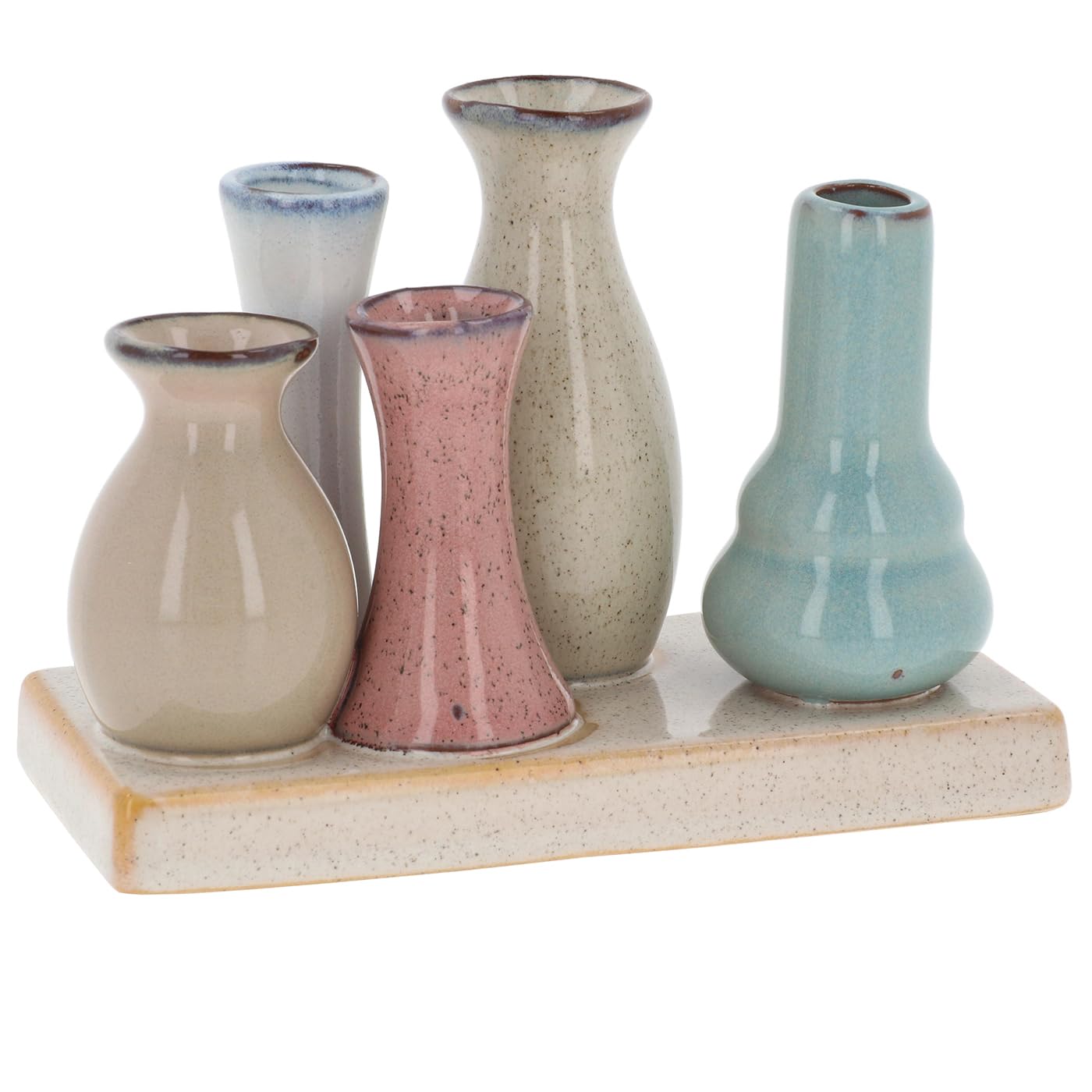Shudehill Giftware Neutral Petite Pottery Pastel Tones Mini Collection Of Vases - Great For Single Flowers, Dried Arrangements And More (5 Stem)