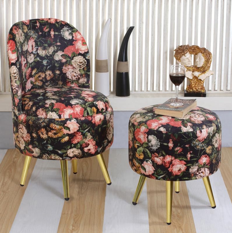 Image of Ottomans Stool for Living Room | Pouffe for Sitting Stool Ottoman | Make up Dressing Side Table & Room Decoration, Combo 17 /32 Inch Height, Black Rose