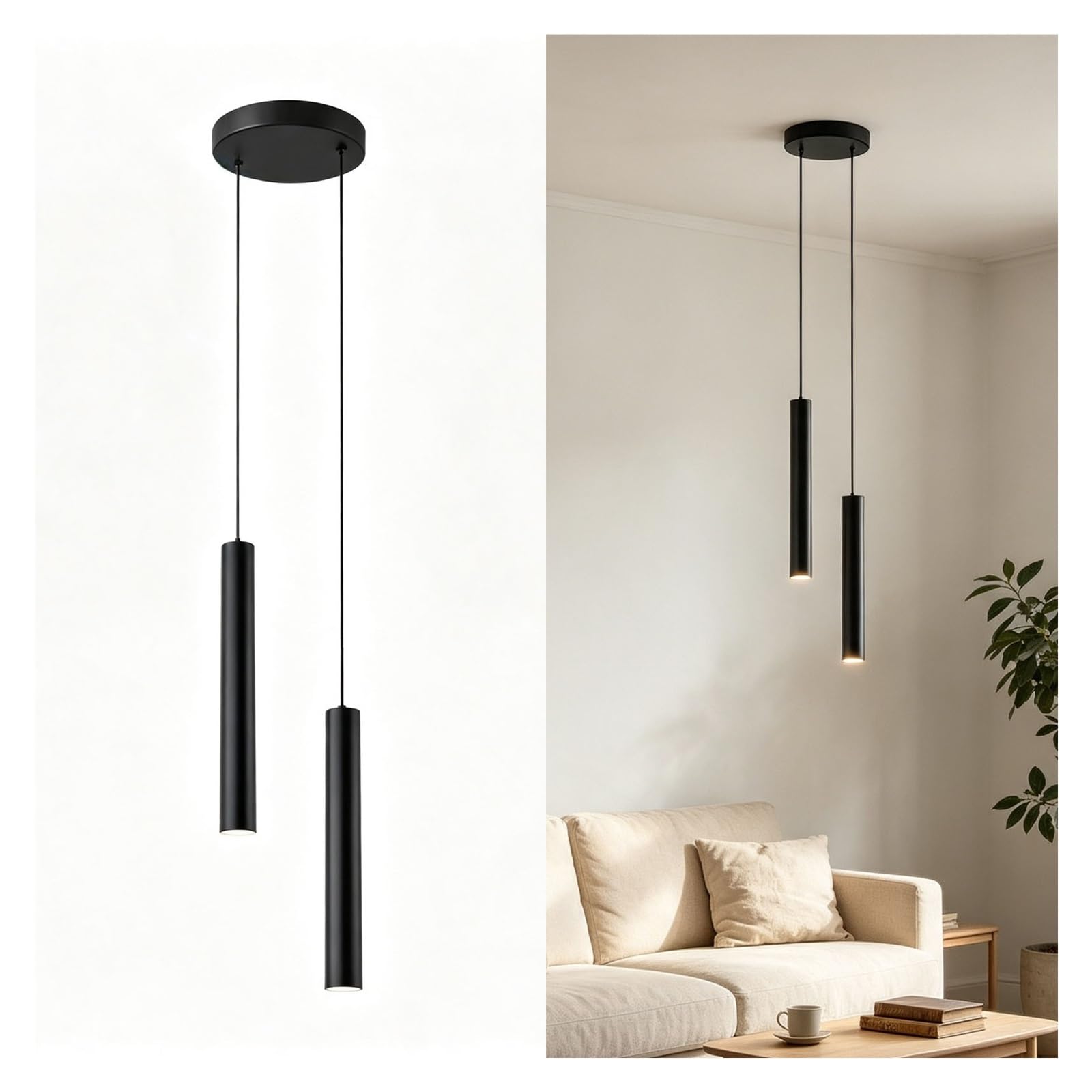 LUOYAOB 2 Light Minimalist Pendant Light Cylindrical Tube Hanging Lamp