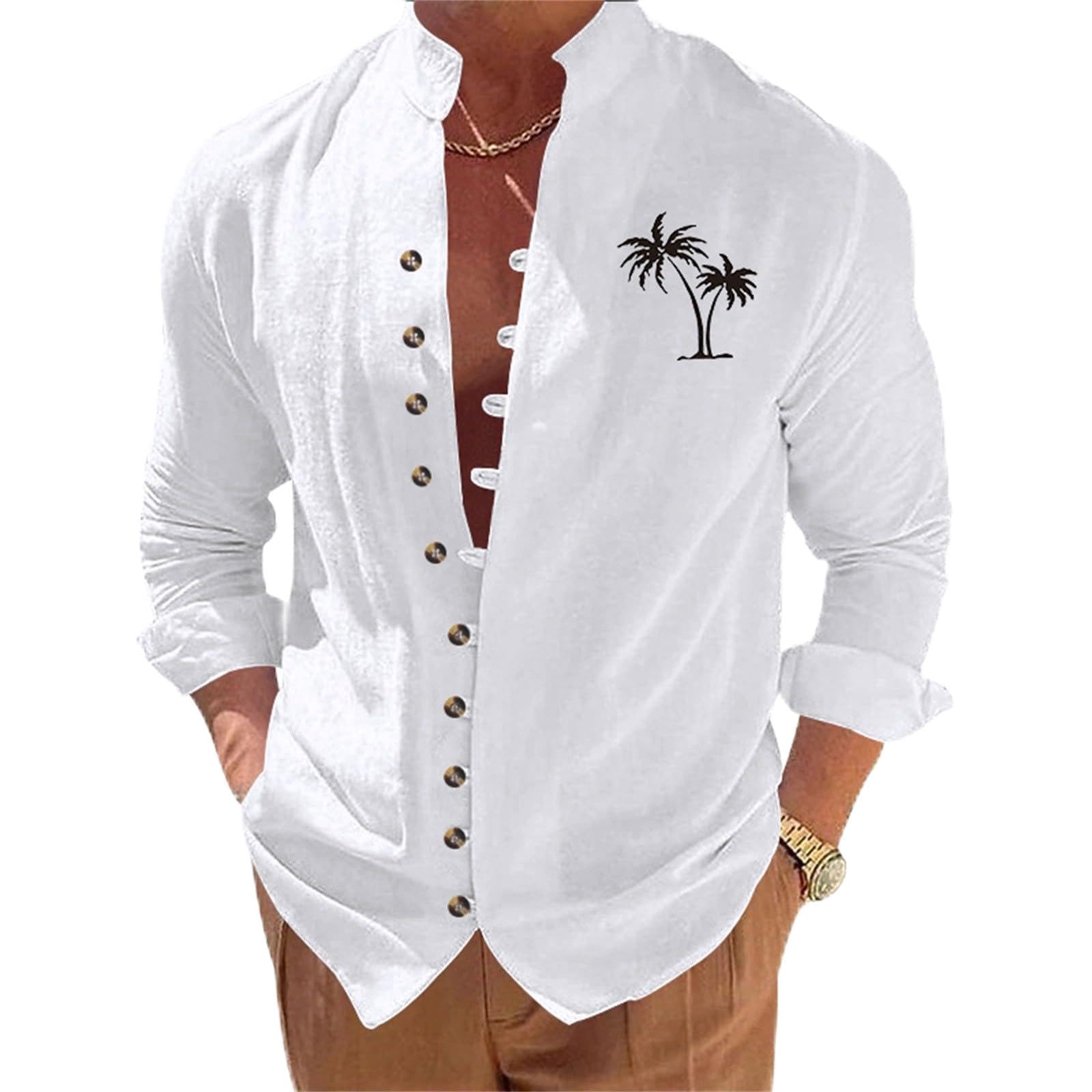 Genérico Camisas Lino Hombre Tallas Grandes Camisa Color Liso Informal para Exteriores Camisas Hombre Manga Larga Verano Casual Camisa Hombre Manga Larga Camisa con Botones para Hombre
