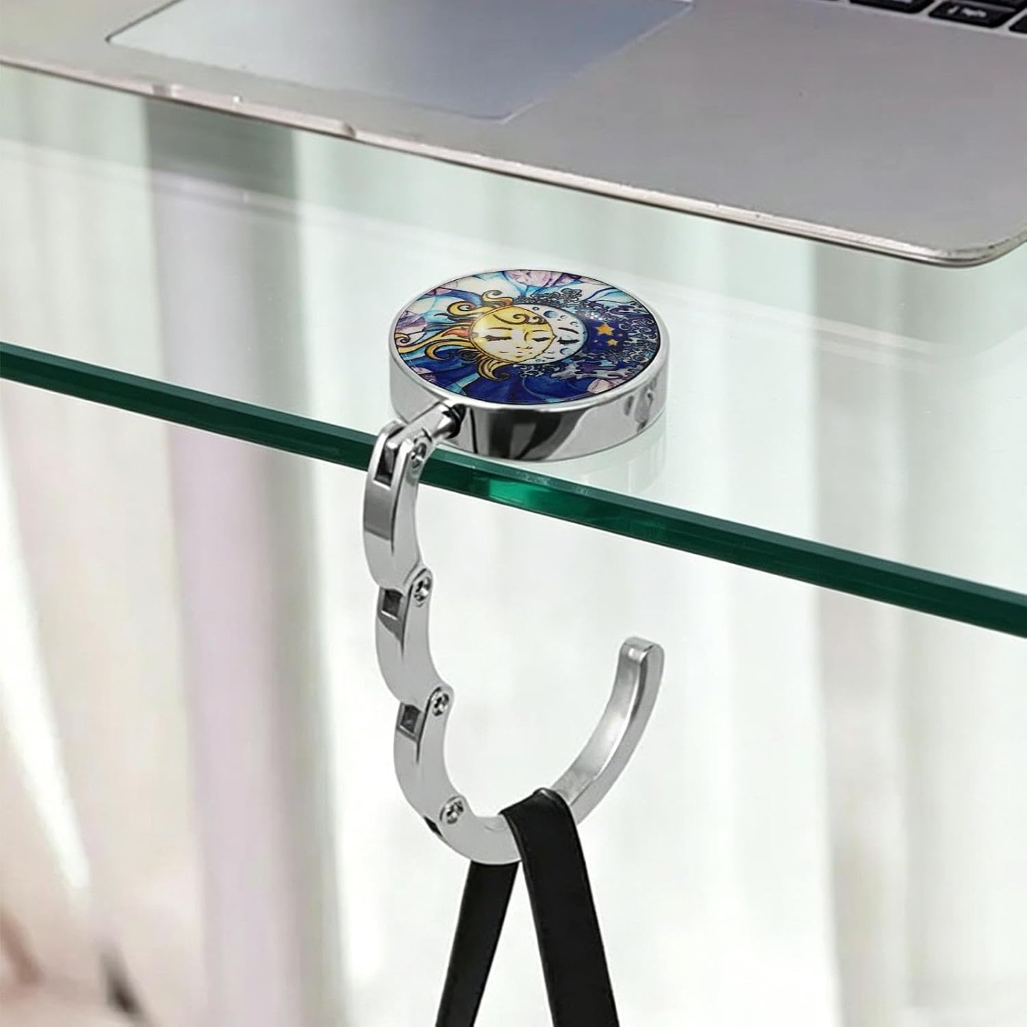 Foldable Purse Hanger Hook, Desktop Bag Support Ring, with 4.5cm Secure Grip Hanging Accessory Tool, Strong Alloy Handbag Clamp System, Minimal Style Hook Design, for Indoor Outdoor Travel Storage Use